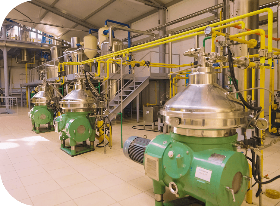 Industrial machines in a factory setting.