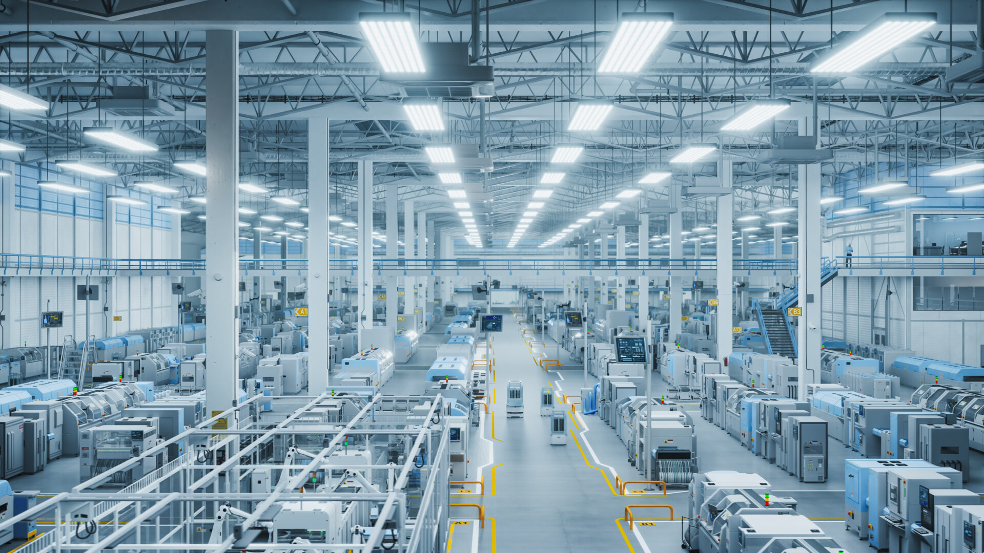 Modern industrial factory with automated machinery.